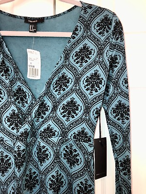 #ad NWT Forever 21 Boho Teal amp; Black Long Stretchy Bodycon Contour Maxi Dress Size S $18.99