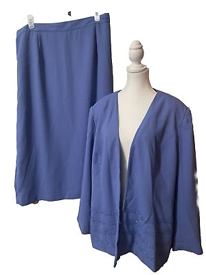 #ad Milano Periwinkle Blue Side 22 Embellished Two Piece Skirt Church Suit $31.98