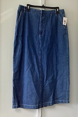 #ad Kim Rogers Women#x27;s Blue Denim Size 14 Straight Skirt Slit Cut Back Cotton New $19.99
