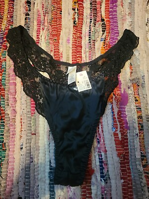 #ad Hot Vtg Rare NWT 90s Victorias Secret High Leg Satin amp; Lace Black Panties Small $250.00