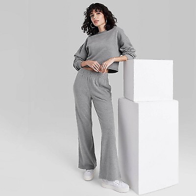 Women#x27;s High Rise Wide Leg French Terry Sweatpants Wild Fable Heather Gray S $13.99
