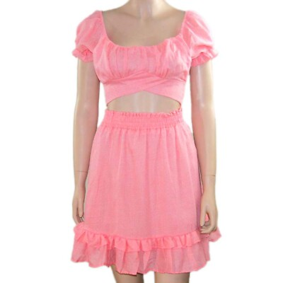 #ad Women#x27;s 2 pc crop top mini Skirt Set Short puff sleeve outfit $23.99