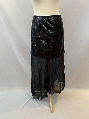 #ad Revolve Line amp; Dot Sz Medium Millionaire Sequin Party Skirt Mini Maxi Silk Black $9.99