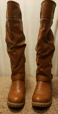 #ad Ladies Brown Calf Length Boots Size 7M with ankle strap and half zipper. $17.49