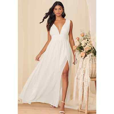 #ad Lulu’s Heavenly Hues White Maxi Dress Small NEW Wedding Formal Gown $78.00