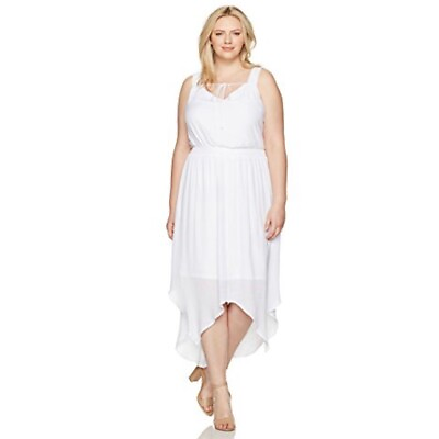 NY Collection Dress Plus Size 1X White Solid Crochet Strap Hi Lo Maxi Womens NEW $40.00