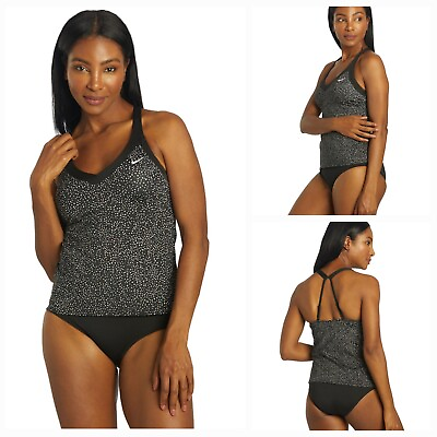 #ad NIKE Women#x27;s 2 Piece Water Dots Tankini Swimsuit Set Black SELECT SIZE NEW $52.99