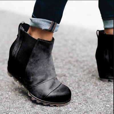 #ad Women#x27;s Wedge Booties Hidden Platform Chelsea Boots Comfortable Slip on Booties $48.96