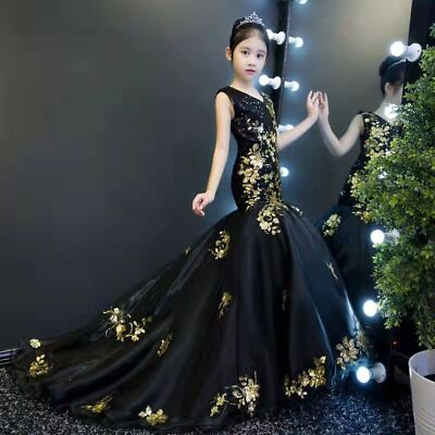 #ad Child Girls Evening Sequins Dress Party Costume Sequins Sleeveless Long Dresses $128.26