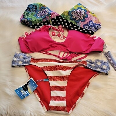 #ad Mix Match Swimsuit Bikini Tops And Bottom American Flag XL $12.95