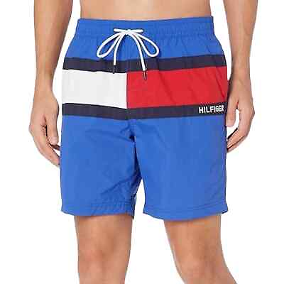 #ad Tommy Hilfiger Men’s Flag 7” Swim Trunks Red White amp; Blue Size L $50.00