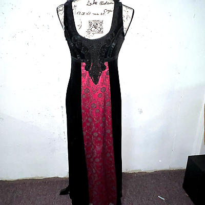 NEW w o Tags CYKXTEES Black Velvet amp; Red Maxi Goth Dress Sz M $94.66