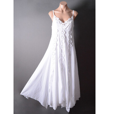 #ad #ad White Crochet Cotton Bohemian Bow Floral Summer Travel Long Maxi Dress S M L $59.99