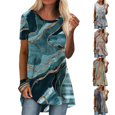 Womens Printed Loose Tunic Tops Summer Ladies Casual T Shirt Short Sleeve Blouse $16.14