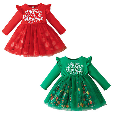 #ad Baby Girls Mesh Dress Party Fall Winter Dress Flutter Christmas Dress Birthday GBP 19.19