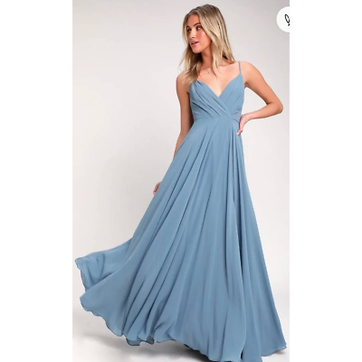 #ad #ad Lulus Maxi Dress Womens Medium Slate Blue V Neck Formal Flowy Feminine Boho Prom $38.87