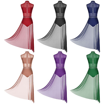 #ad Womens Dance Dress Breathable Dancewear Mesh Costume Sleeveless Dresses Flowy $16.55