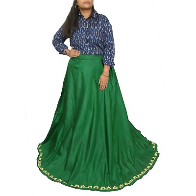#ad Sanskriti Vintage Bollywood Stitched Long Skirt Embroidered Green Lehenga $74.46