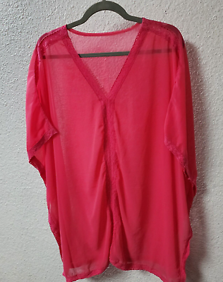 #ad Women#x27;s Oversized V Neck Bathing Suit Cover Up Dress Hot Pink XL $10.36