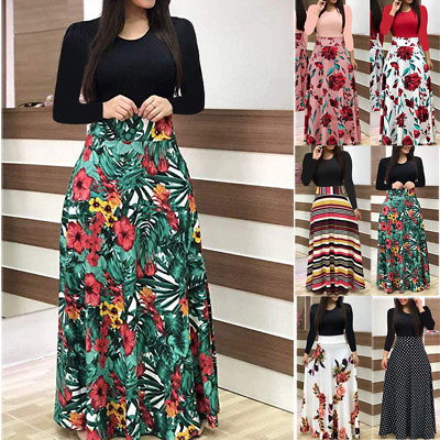 #ad Plus Size Long Sleeve Floral Boho Women Party Bodycon Maxi Dress Clothing $18.85