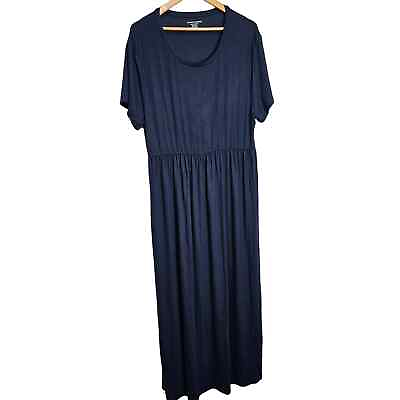 #ad Blue Maxi Dress Size XXL Soft Scoop Neck Short Sleeve Stretch Casual $18.40