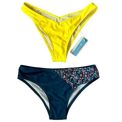 #ad NWT bikini bottom 2 New swimsuit blue yellow size Small $30.00