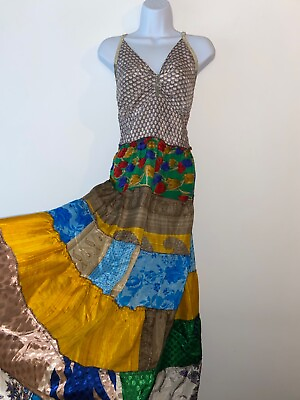 #ad Long Boho Dress Mexican Style One Size Maxi Hippie Multicoloured Boho India Folk GBP 21.24