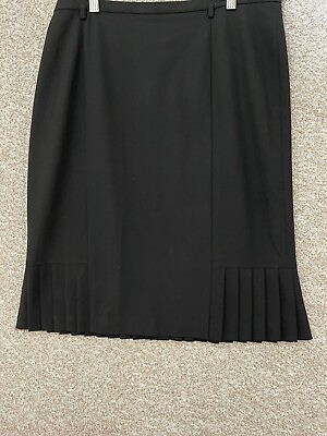 Talbots Women#x27;s Black Pleated Bottom Back Zip Pencil Skirt Work Career Size 14 $17.09