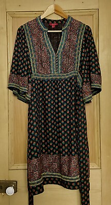 #ad #ad MONSOON black multi floral print ethnic boho dress plus size UK 18 GBP 39.99