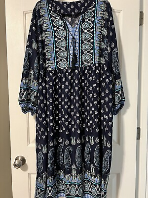 #ad #ad Womens Navy Paisley Dress 4X Fits Like A 3X Brand New $25.00
