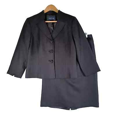 #ad Evan Picone Suit Sz 8 2pc 3 4 Sleeve Jacket with Skirt Black Fully Line Flaw $25.99