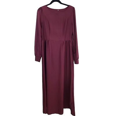 #ad Womens Long Maxi Dress Burgundy Long Sleeve Size M $6.00