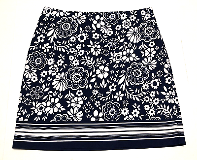 #ad Talbots Size 10 Floral Navy Blue White Pencil Skirt Short Lined Stretch Side Zip $16.99
