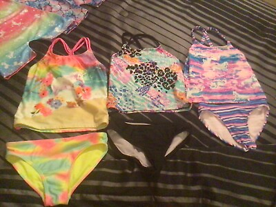 #ad Girls 2 Piece Swimsuits Total Of 3 Size 6 6x Unicorns And Black $8.00