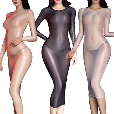 Women#x27;Sexy Sheer Glossy Bodycon Dress Stretchy Pencil Dresses Babydoll Lingerie $4.69
