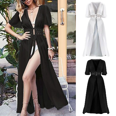 Swimsuit Cover Up For Women Sexy V Neck Chiffon Beach Bathing Suit Cover Up Tie $17.31