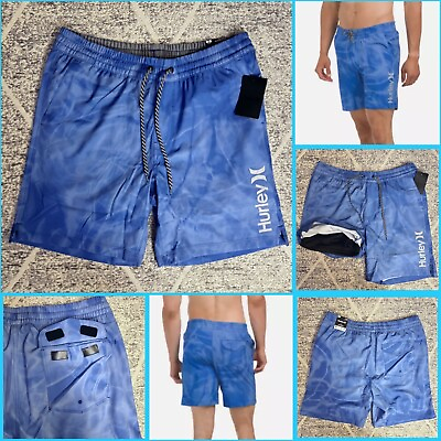 #ad NWT HURLEY Men#x27;s Large Underwater 7.5” Volley Swim Shorts Deep Blue Lined $45 $27.40