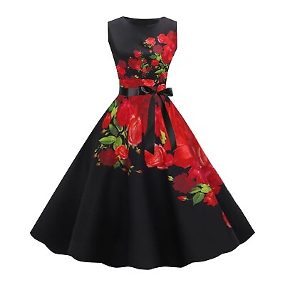 #ad #ad Women#x27;s Vintage Cocktail Dress 1950s Retro Cocktail Sleeveless Swing Party Dress $21.87