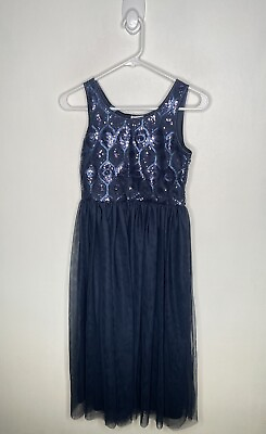 #ad Cat amp; Jack Tulle Formal Midi Dress Girls Large 10 12 Sequin Blue Party Tie Waist $13.97