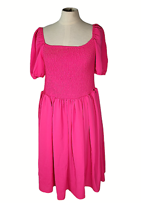 Little Party Dress Womens Plus Size 22 Katrina Elastic Back Puff Sleeve Hot Pink $52.25