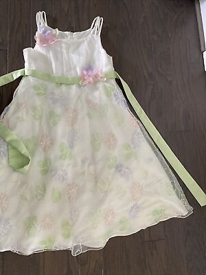 #ad Girl’s Bonnie Jean Formal Dressy Party Dress Size 12 White Flowers Floral Green $16.99