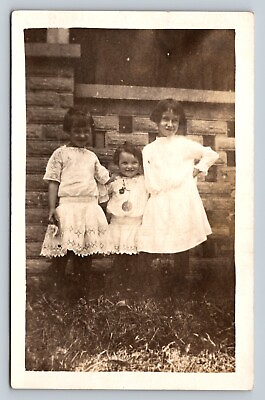 #ad RPPC Three Little Girls with Short Hair in White Dresses VINTAGE Postcard 1520 $11.99