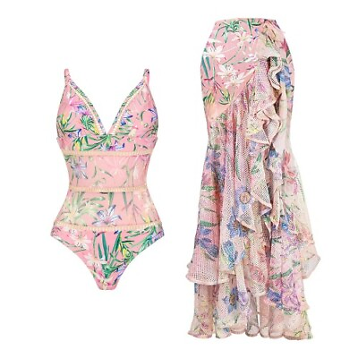 High Quality One Piece Swimsuit Floral Ruffle Printed Push Up Set Bathing Suit $52.86