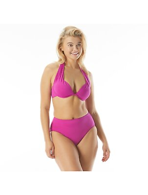 #ad MSRP $68 Coco Contours Halter Underwire Push Up Bikini Top Purple Size 16 40C $17.40