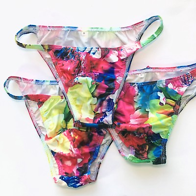 #ad K377 P String Bikini String Narrow waist Printed Soft Jersey Colorful Floral $9.99