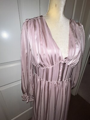 #ad Forever 21 Maxi Dress XL Rose Pink Long Sleeve V Neck Flowy Metallic Stripe $13.99