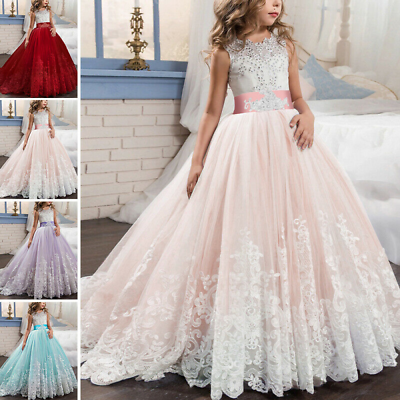 #ad Kids Princess Dresses Bridesmaid Flower Girls Maxi Dress Wedding Party Ball $54.31