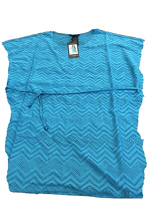 #ad Blue Lace Semi Sheer Mario Serrani V Neck Swim Beach Cover Up XL Swimsuit New $32.99