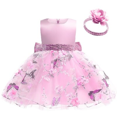 #ad Butterfly Print Mesh Girl Dress for Princess Dress 3 Dimensional Flower Headband $35.00