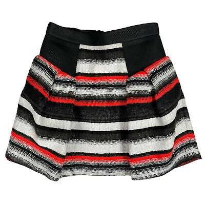 #ad Milly High Rise Pleated Tweed Skirt Size 4 Metallic Black Orange White Tulle Hip $39.95